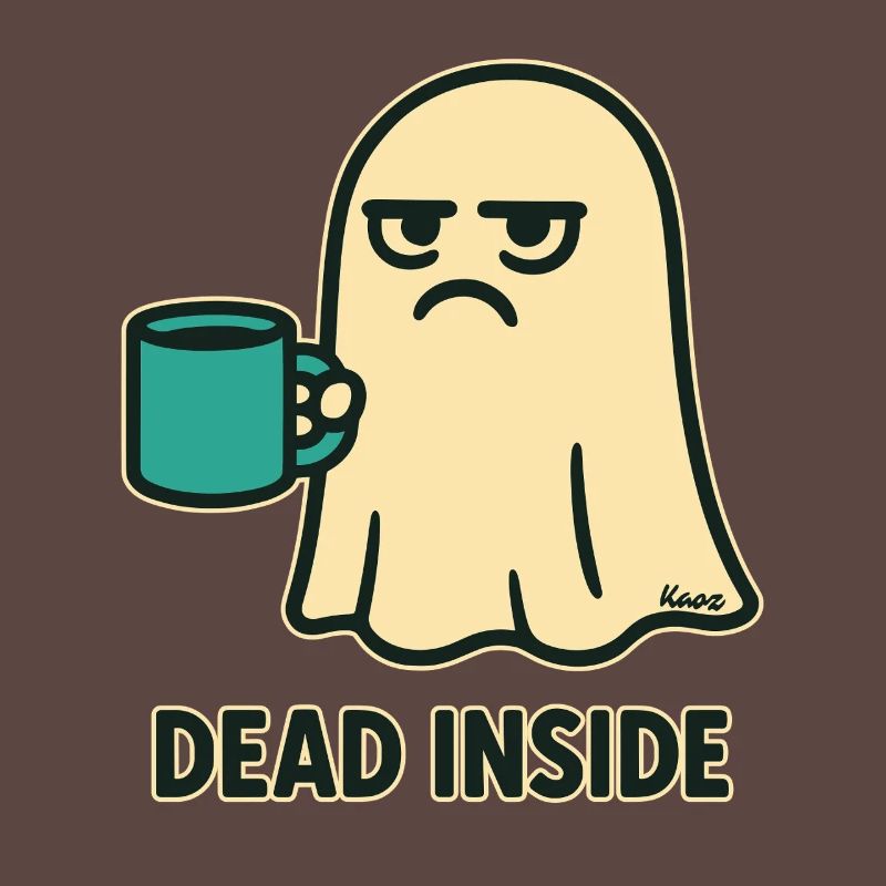 Ghost with coffee and a dead look inside