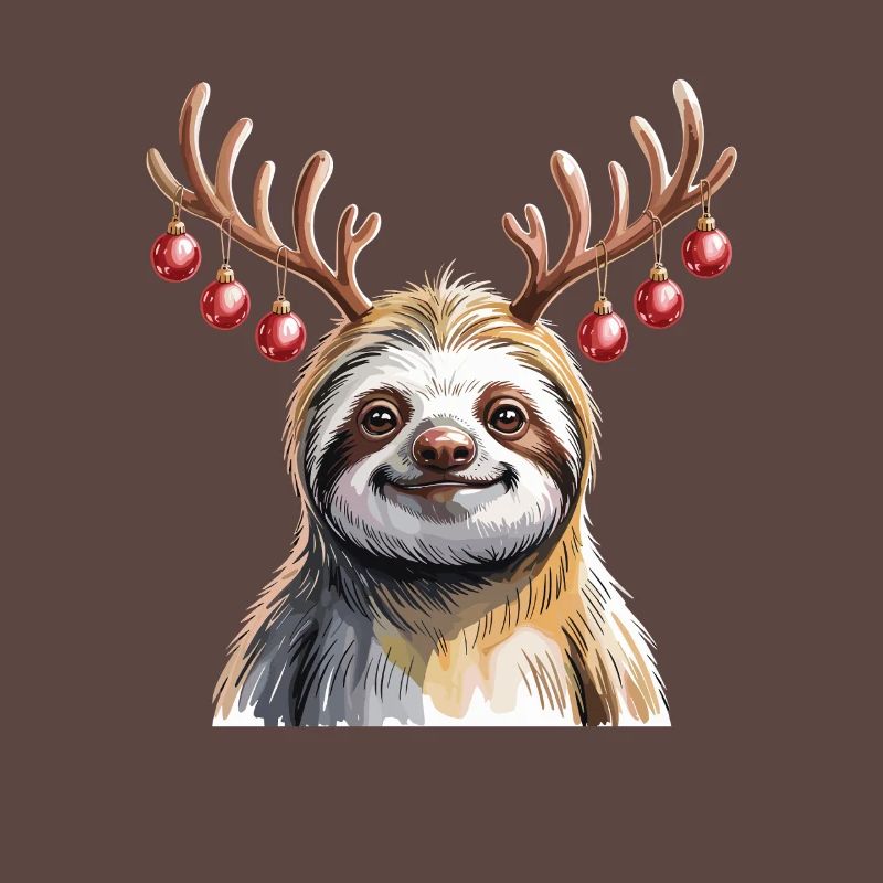 Faultier Mit Rentiergeweih Und Weihnachtskugeln