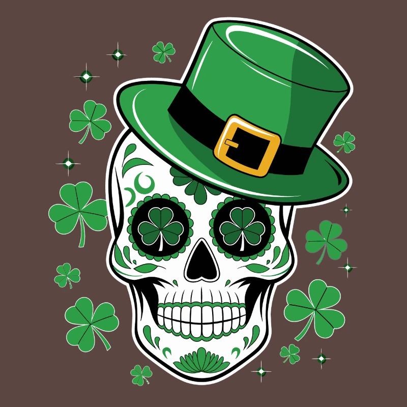 Crâne vert avec chapeau de saint Patrick