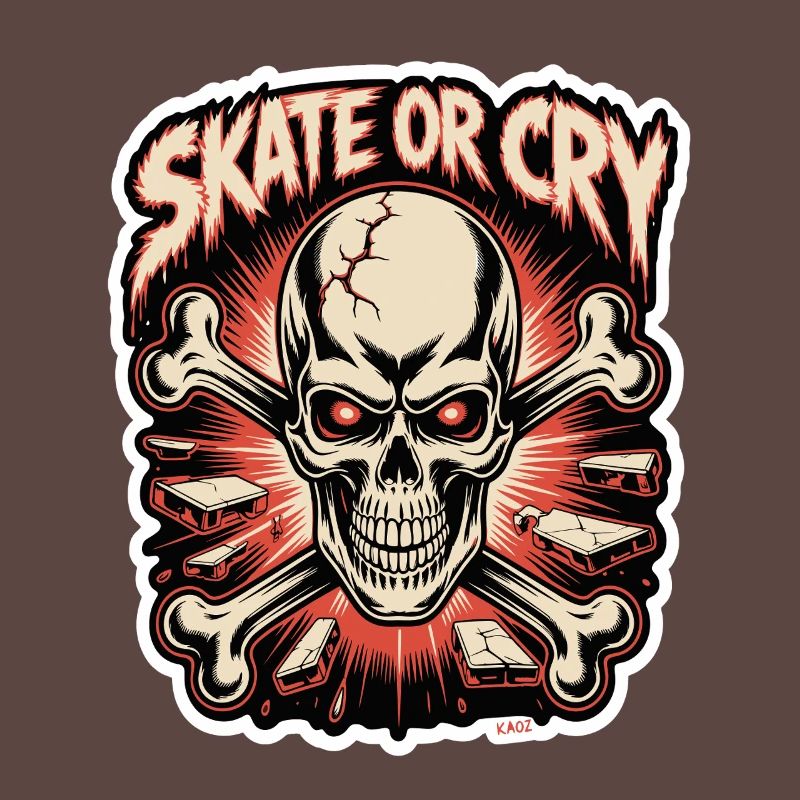 Skate or Cry Skull Tee Design
