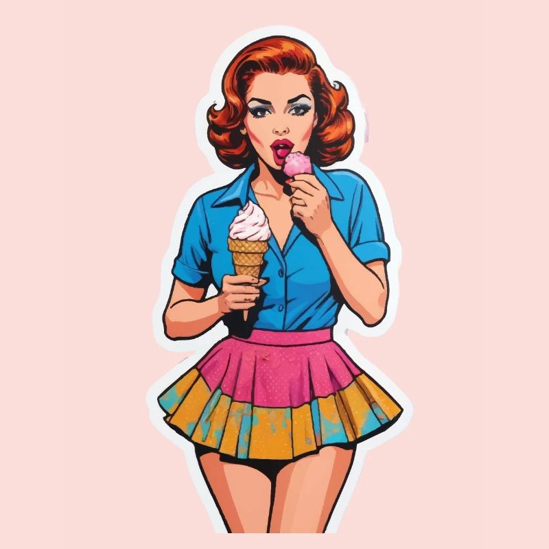 Fille rétro mangeant de la crème glacée