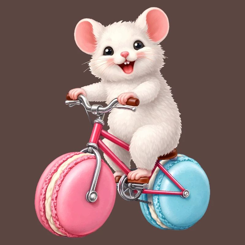 Mouse on Bicycle with Macaron Wheels