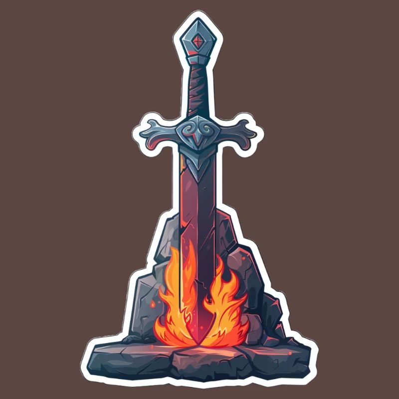 Fantasy RPG Sword with Fire in a Stone