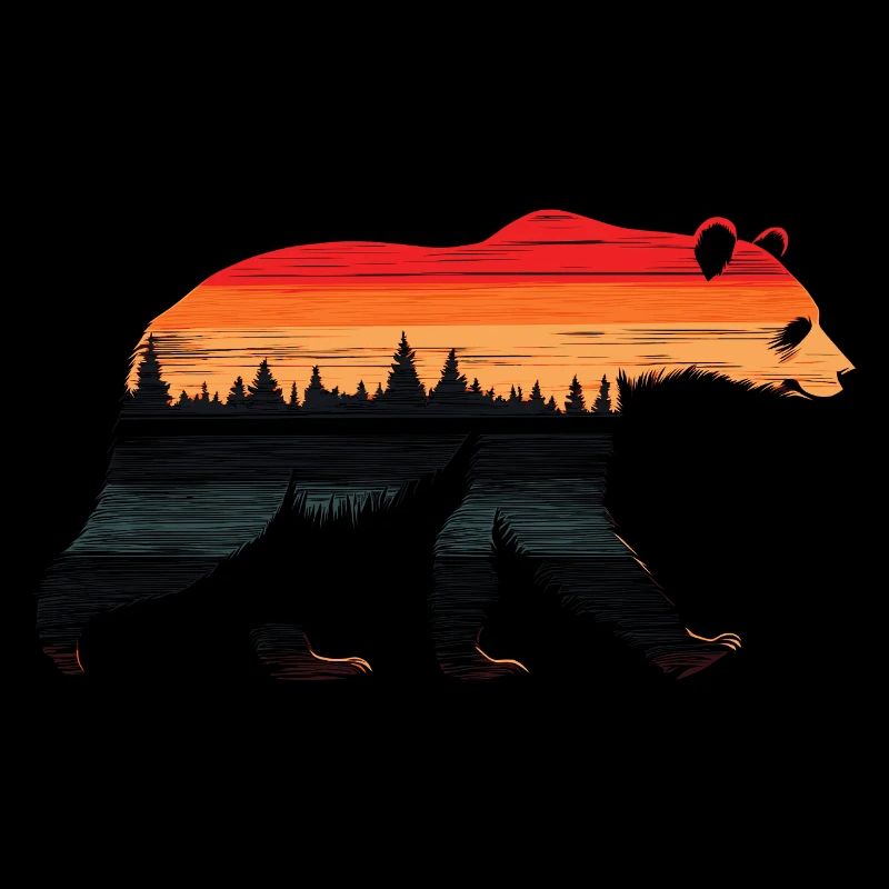 Bear silhouette with vintage forest