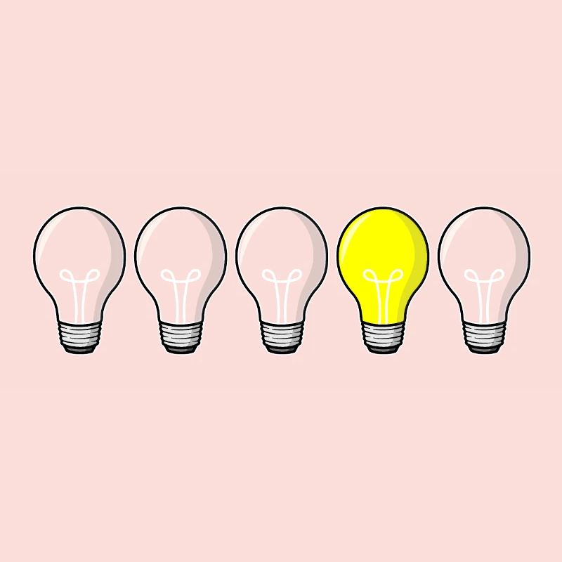 5 light bulbs - light on