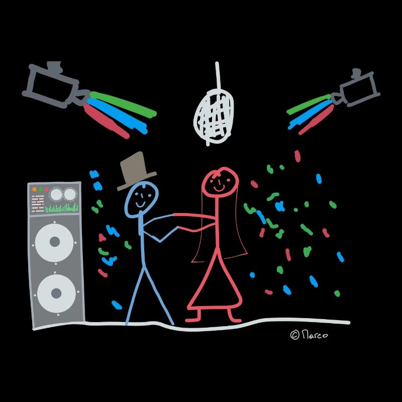 Marry disco stick figure, dance party bride