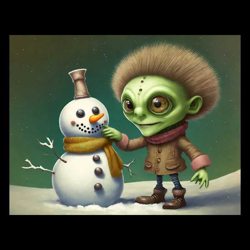 Vintage-Alien baut einen Schneemann