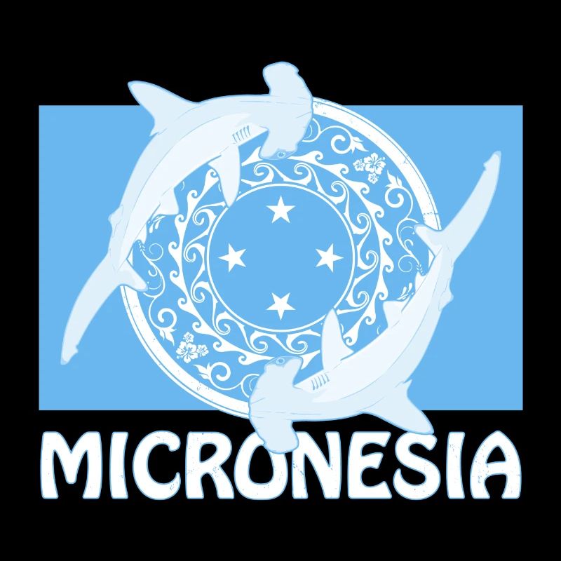 Drapeau de la Micronésie et requins-marteaux