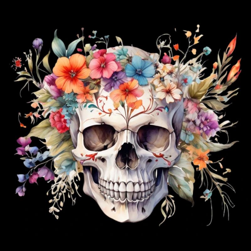 skull surrounded with wildflower