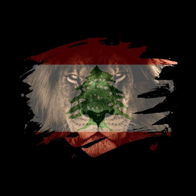 Libanon Lion Flag Paint Splatter