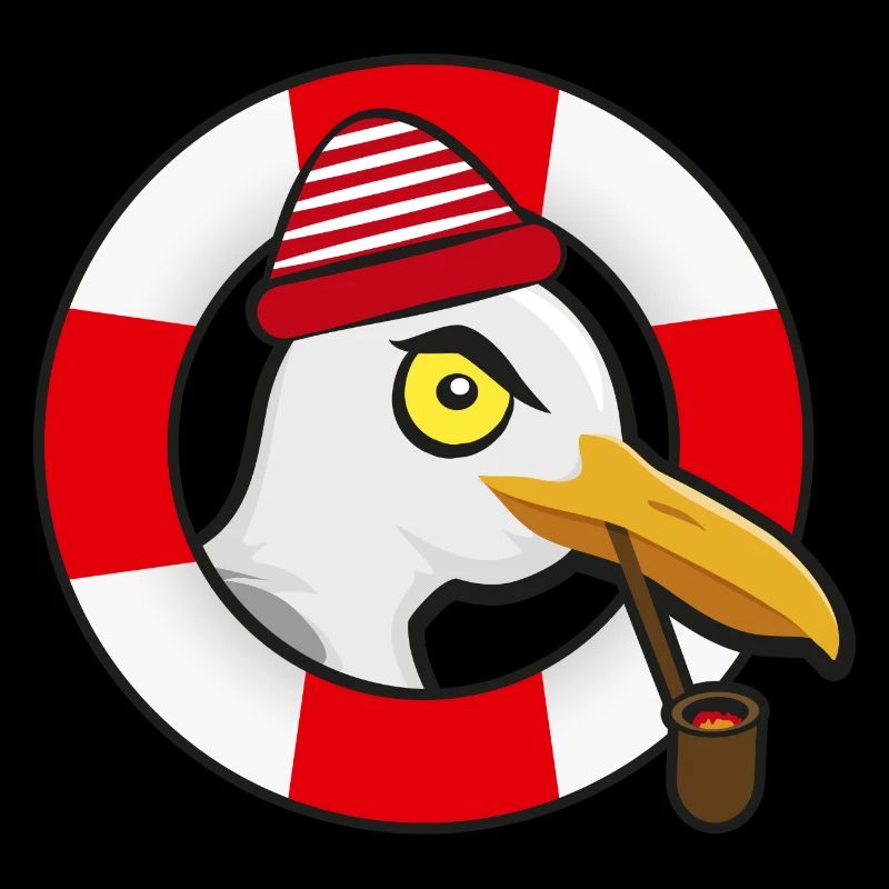 Coole Möwe mit Mütze Pfeife und Rettungsring