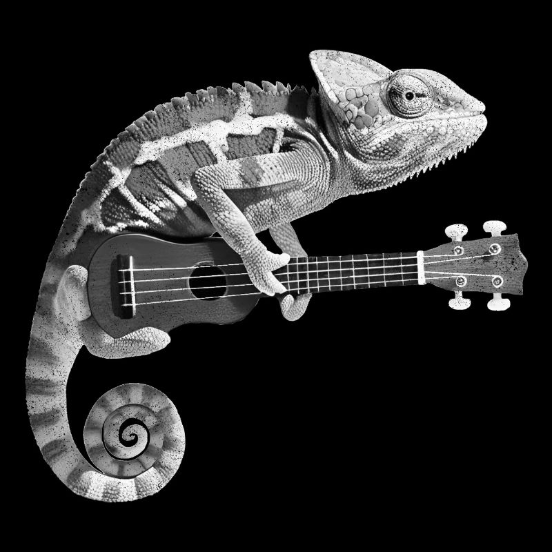 Chamäleon mit Ukulele schwarz weiß