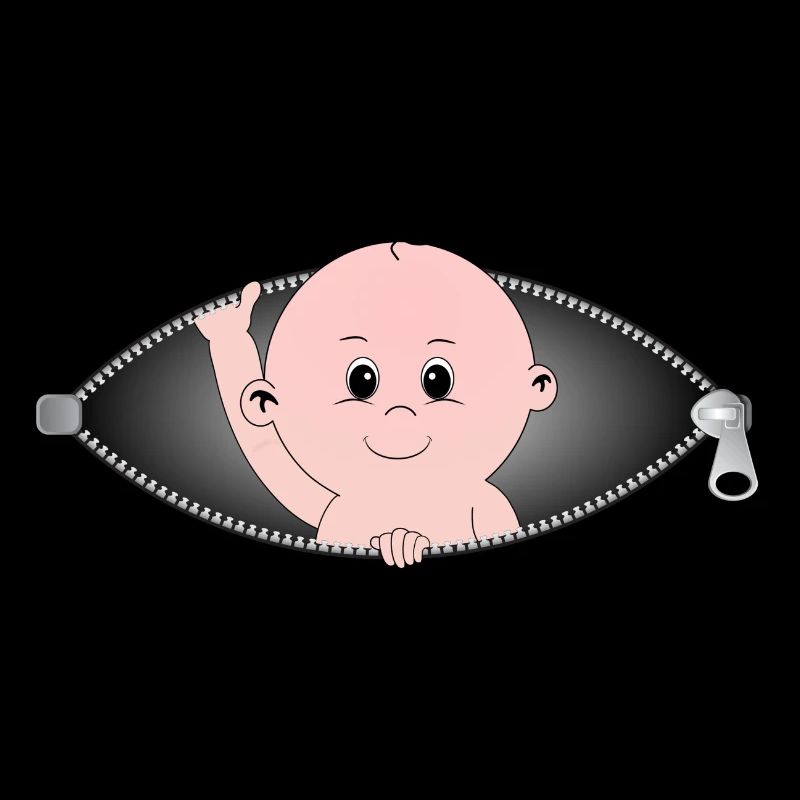 Enfant sortant d'une poche zippée