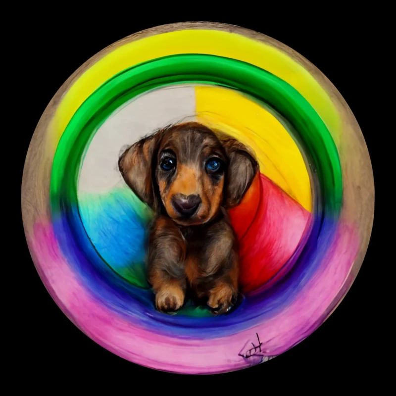 Teckel chien arc-en-ciel