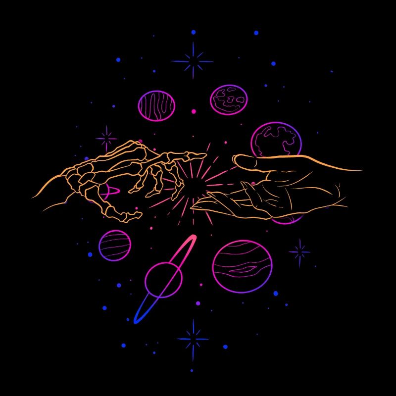 Main dans la main espace / étoiles squelette