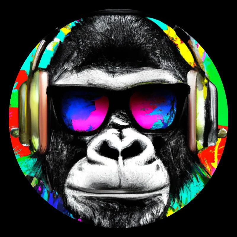 Gorilla mit Kopfhörer und Sonnenbrille