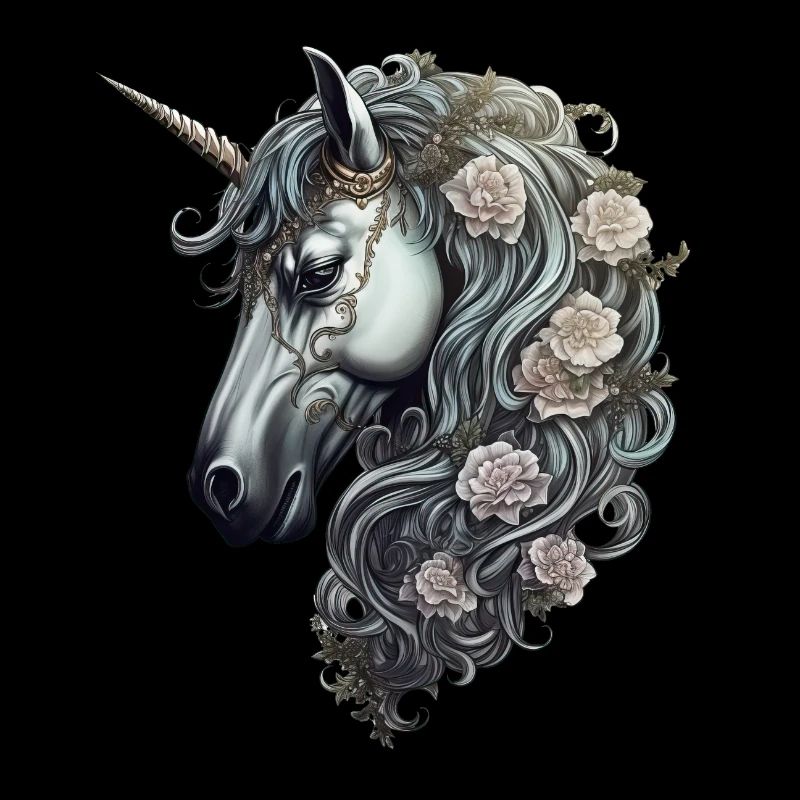 Goth Gothic Unicorn Mystical Horror White Roses