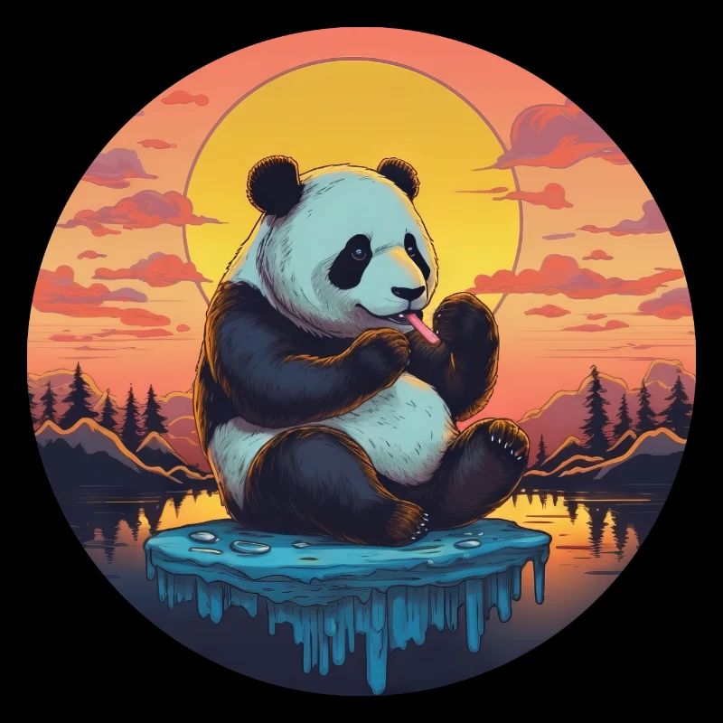 Süßer Panda auf Eisscholle mit Süßigkeiten - Sonne