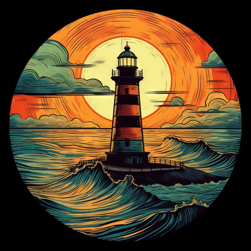 Lighthouse at sunset, Romantic