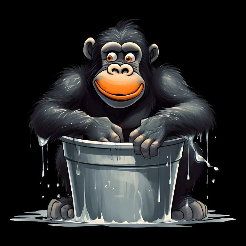 Affe sitzt im Wasserfass