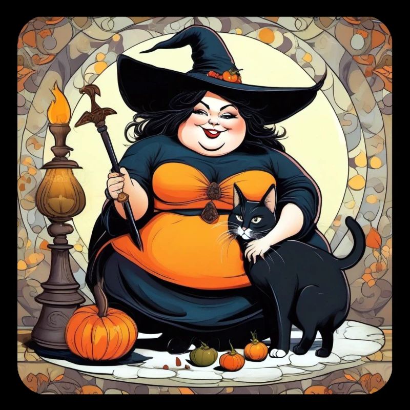 Jolie grosse sorcière avec chat noir