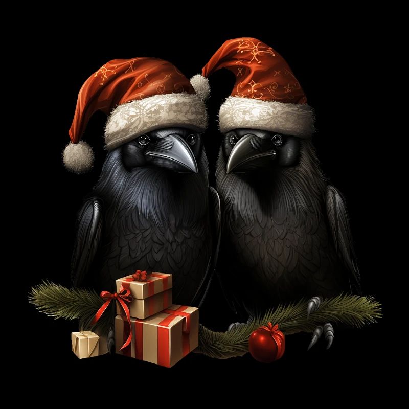 Corbeaux de Noël Hugin et Munin avec chapeaux