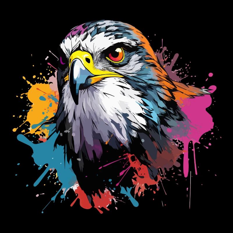 Faucon pèlerin coloré, éclaboussures de peinture, éclaboussures de peinture