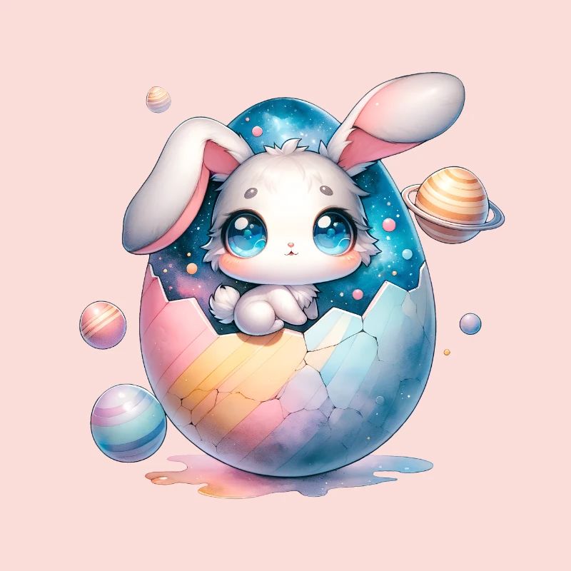 Chibi Space Bunny sitzt In Einem Zerbrochenen Osterei