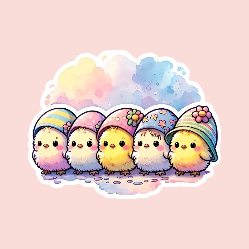 Cute Group of Chicks With Easter Egg