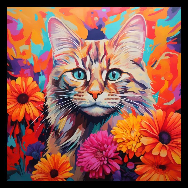 chat, motif de chat, fleurs, cadeau, idée cadeau