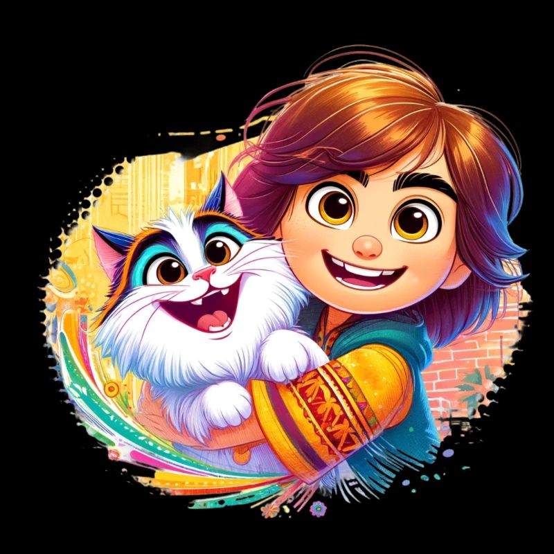 Fille avec chat mignon coloré