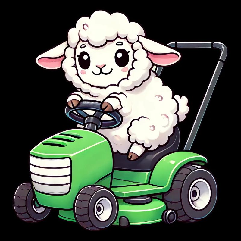 Funny Sheep Lawn Mower Farmer Lamb Grass