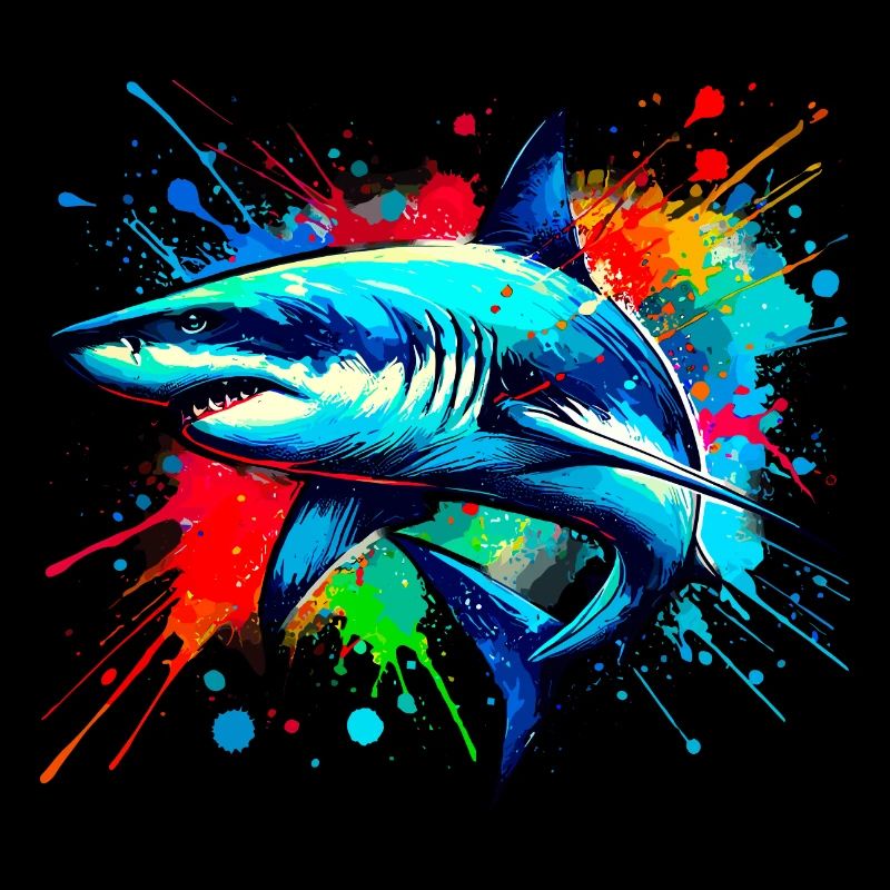 Requin en aquarelle coloré
