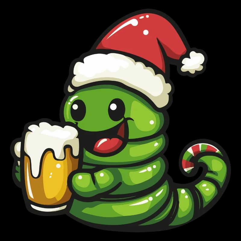 Worm Christmas Beer Funny