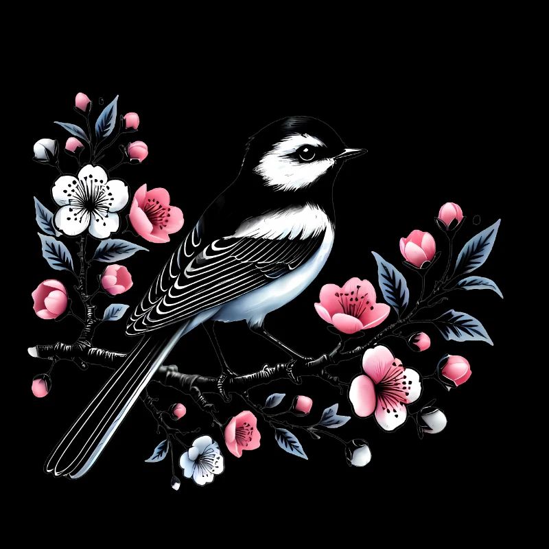 Chicadee auf blühendem Ast Design