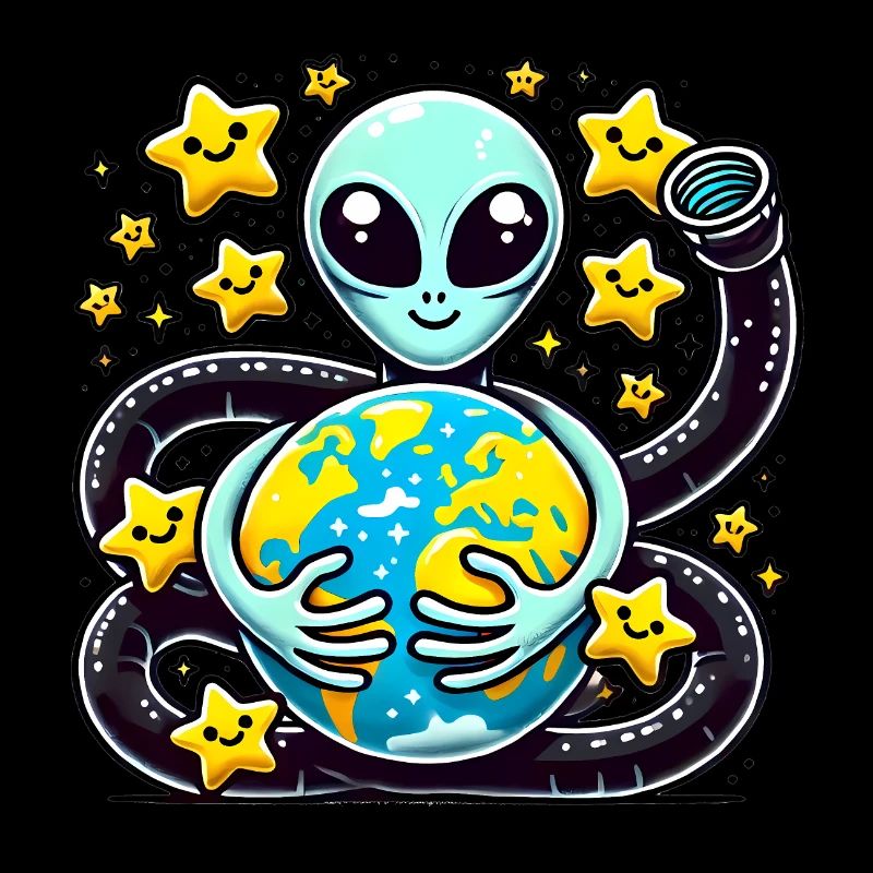 Funny Alien Holding Earth Design