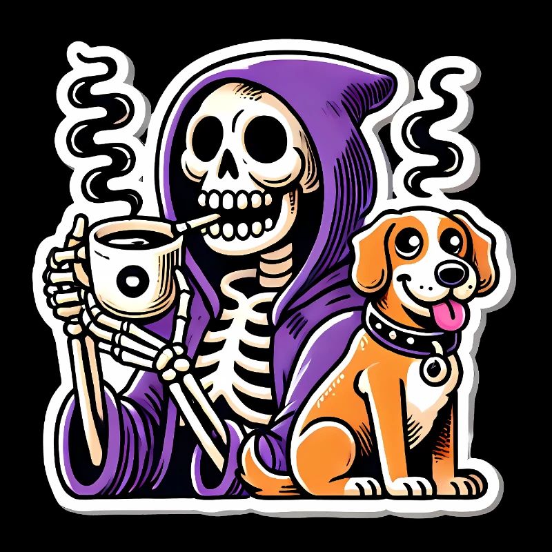 Skeleton Coffee Lover with Dog