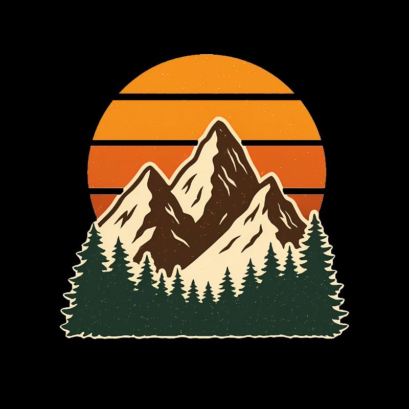 Retro Mountain Forest Adventure Scene