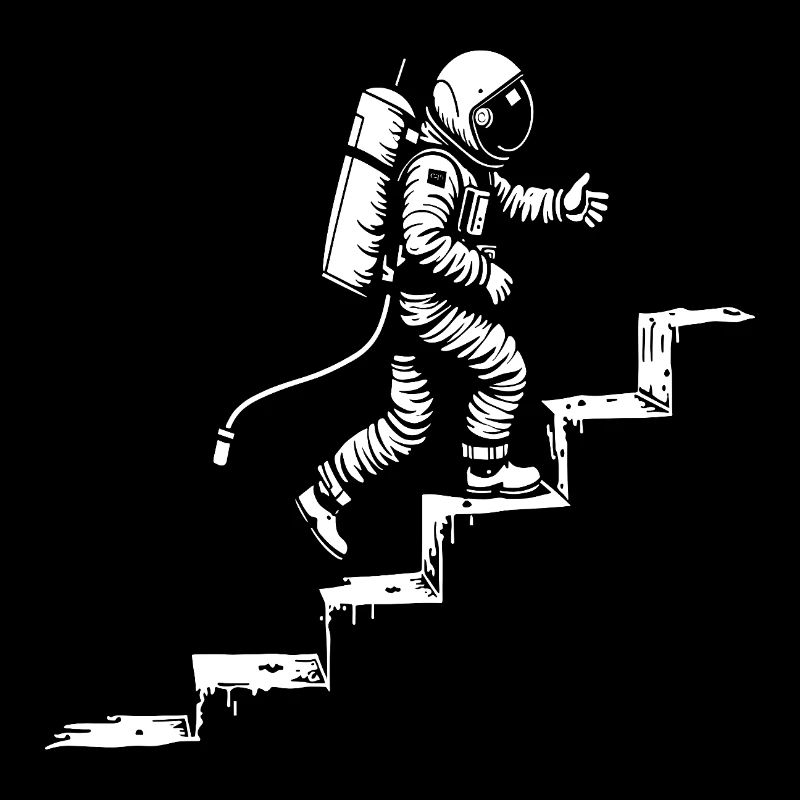 Astronaute dans les escaliers style spatial