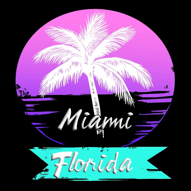 Miami Florida Sunset Neon Beach Palm Trees