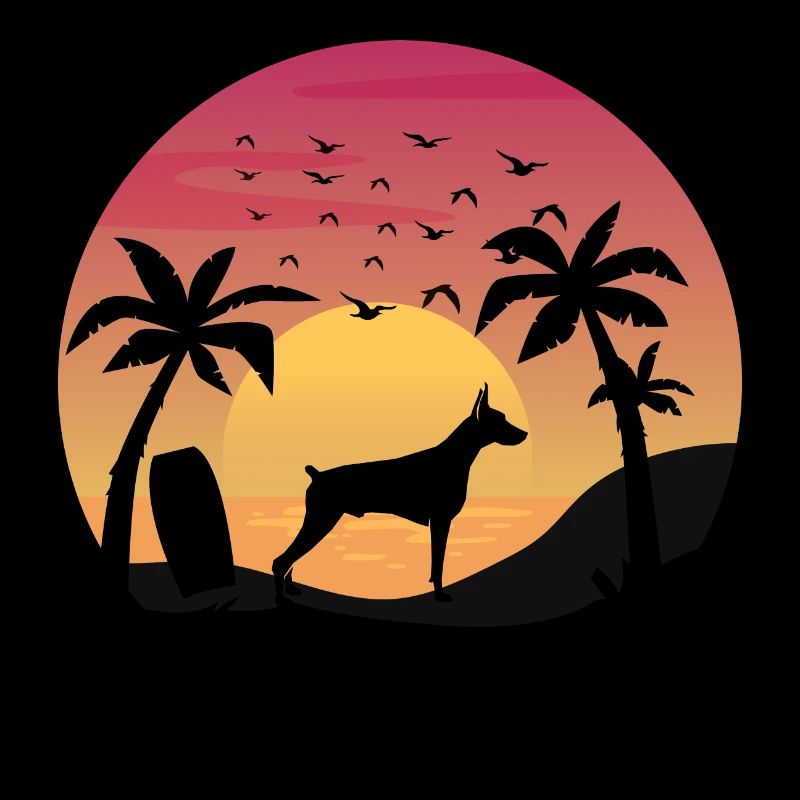 Dobermann Propriétaire Beach Sunset Palmiers