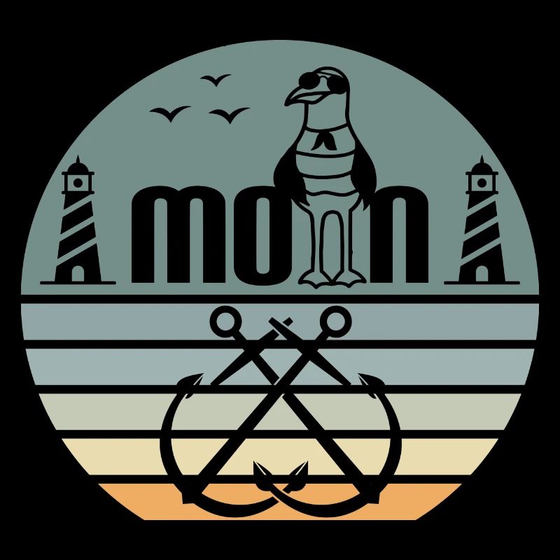 Moin mit Möwen dem Leuchtturm und Anker Moin