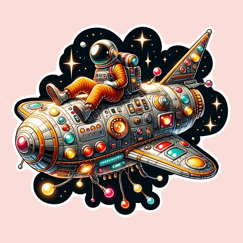 Imaginative whimsical spaceship with astronaut