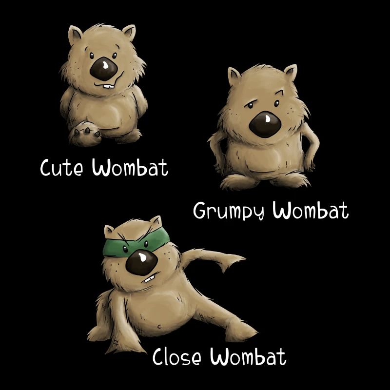Mignon Grumpy et Fermer Wombat Marsupial Poses
