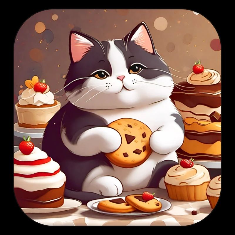 Gros chat mignon avec des biscuits et un gâteau