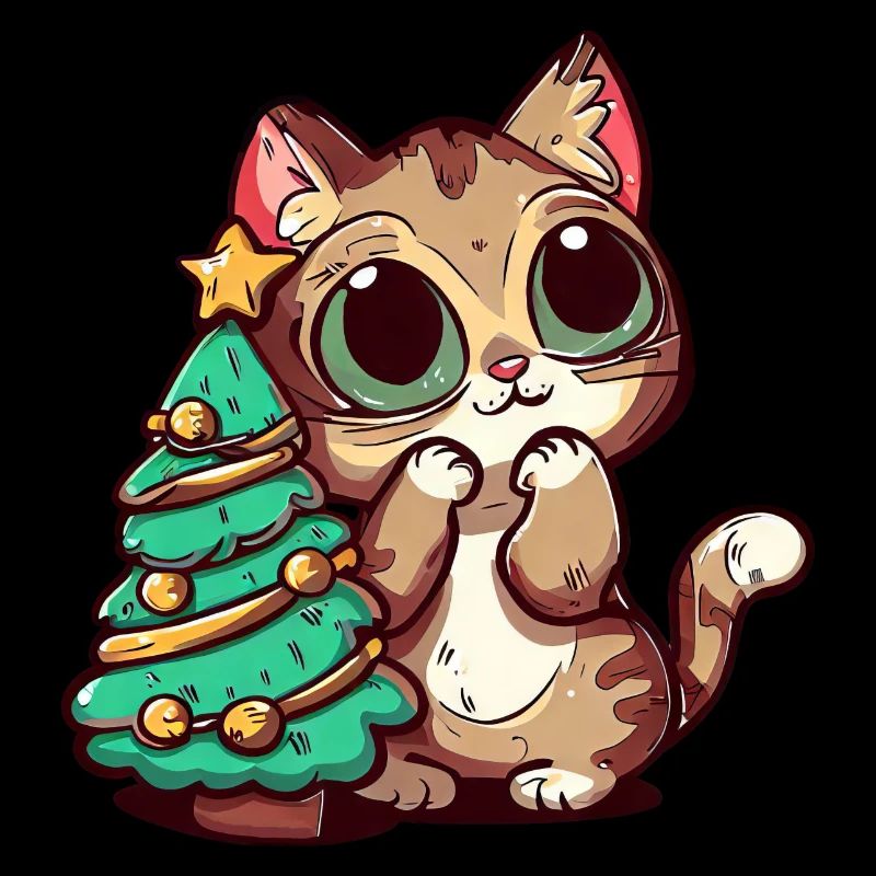 Surprised Christmas cat: Christmas tree magic