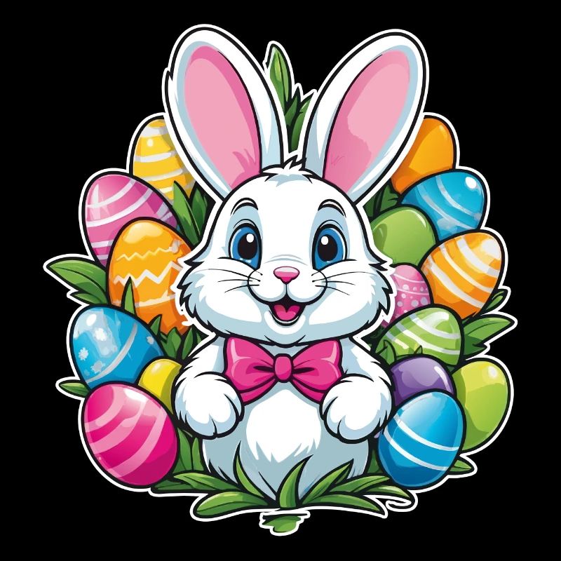 Funny little easter bunny with colorful eggs