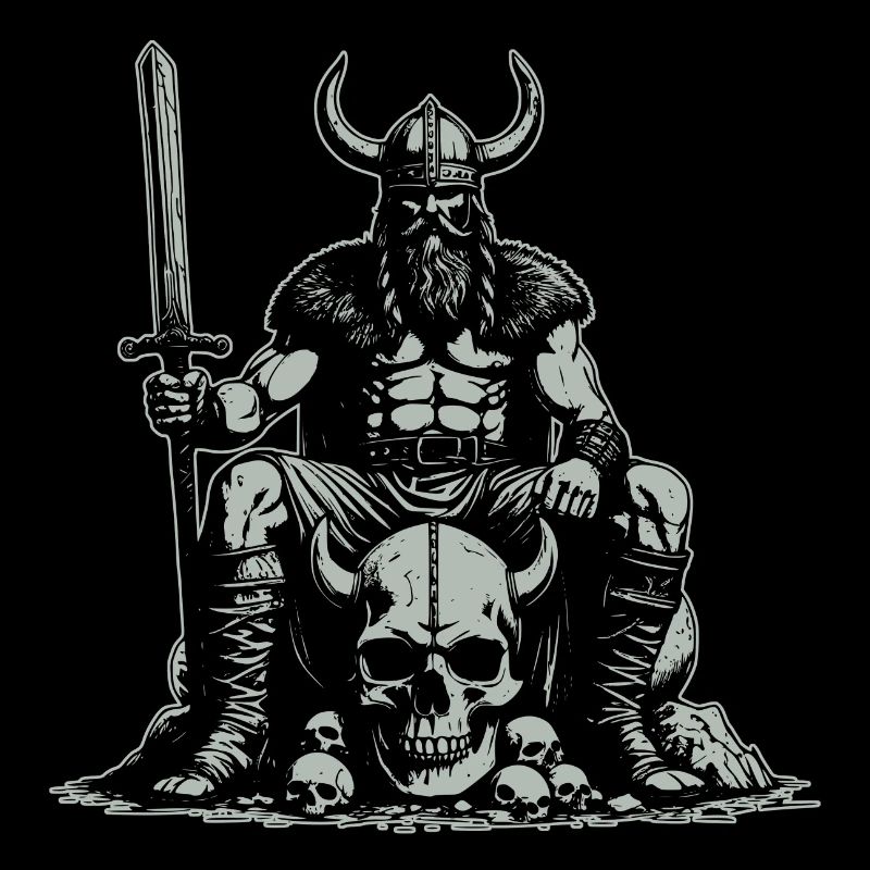 Viking avec épée et corbeau sur le crâne