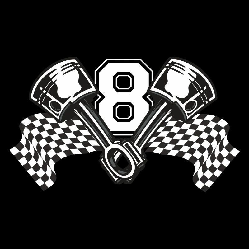 V8 piston avec drapeau de course