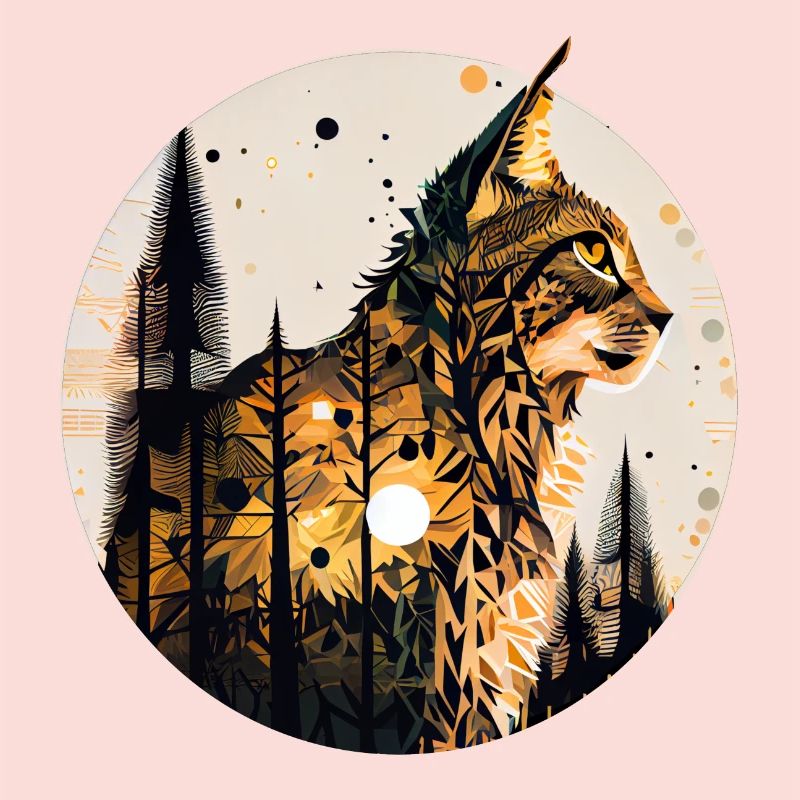 Luchs mit Mond im Wald mit Muster